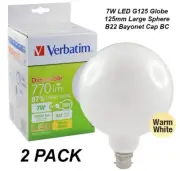 2 x 7W Dimmable LED G125 Pearl Light Globes Bulbs Lamp Bayonet B22 BC Warm White