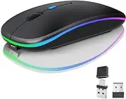 Wireless Bluetooth Mouse for Laptop, Rechargeale Computer Mouse 2.4GHz Optical (Bluetooth5.2+USB A+USB C) Dual Receivers Mice- 1600DPI LED Quiet Click for Apple MacBook Laptop Tablet PC Computer,Black