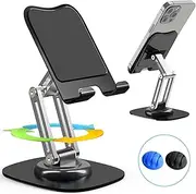 ZTGYGY Cell Phone Stand for Desk, Adjustable Foldable Desktop Phone Holder, 360 Degree Rotating Phone Stand for Recording Compatible with iPhone 16 15 14 13 12 11 Pro, Black