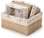 3 Pack Wicker Baskets, Storage Basket Set, with Removable Liner for Organizing Storage Baskets for Shelves Woven Basket Decorative Basket Rectangle Basket (Square)