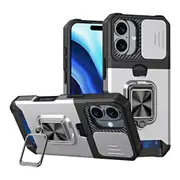 For iPhone 16 Plus Case, Camera Protection with Card Slot Cover, Silver