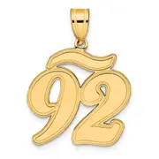 14k Yellow Gold Brushed Border Script Number 92 Pendant