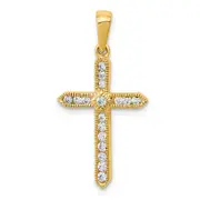 Solid 14k Yellow Gold 1/4ct. Simulated CZ Cross Pendant