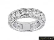 Genuine 2.40Ct Diamond Milgrain Accents Eternity Band Ring 14k White Gold G SI1