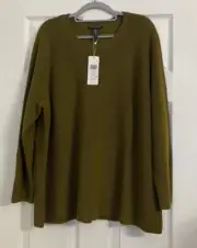 NWT $228 Eileen Fisher Gold Leaf Extra Fine Merino Wool Pullover XL