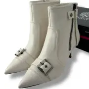 NEW Vince Camuto White Moto Booties Size 8.5 Pointed Toe Heeled Ankle Boots Punk