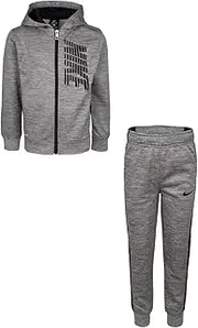 [Nike] Boy`s Therma Full Zip Hoodie & Pants 2 Piece Set (Grey Heather(86G806-G9Y)/Black, 4)