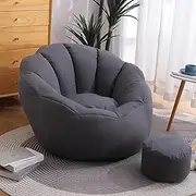 EdNey Petal Shaped Bean Bag Cover with Footstool Cover for Adults(Just Cover, No Filler) Washable Gaming Lazy Sofa Covers/Replacement 37.4" Dia x29.5" H,Dark Gray
