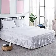 Liveinu Wrap Around Bed Skirt, Elastic Dust Ruffled 16 Inch Drop, with Adjustable Elastic Belt, Easy to Install, White