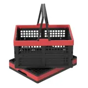 2 Pack Foldable Plastic Grocery Shopping Basket, Collapsible Storage Crates w...