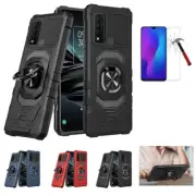 For TCL 20A 5G/ Straight Talk TCL 4X 5G, Ring Stand Cover Case + Tempered Glass
