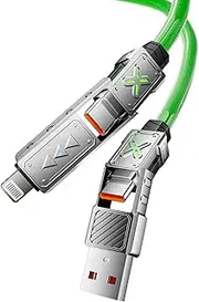4-in-1 USB-C Cable, 240W PD 5A Fast Charging Cable & Data Sync, Colorful Breath Light Silicone Charger Cord with Type C/USB A for Laptop iPhone iPad MacBook Samsung ect-5ft