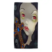 Faces of Faery #128 Scary Vampire Girl with Cross Beach Towels Medium Large Extra Large