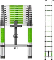 [BISREW] Telescoping Ladder 10.5 FT with Detachable Hooks,11.8 in Step Hight,Compact Collapsible Design with Safety Locks,Adjustable 11-Steps for Home,Outdoor Work,RV,Attic Access,Aluminum Extension