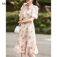 在飛比找ETMall東森購物網優惠-輕奢日系網紗蕾絲裙新款繡花旗袍