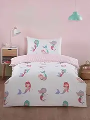Rapport home Little Mermaids Toddler Duvet Cover Set Soft Microfibre, 180 Thread Count, Non-Iron Fabric for Easy Care, Perfect for Kids’ Rooms