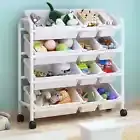 12-Bin Kids Toy Organizer - 4-Tier Metal Storage Rack for Toys