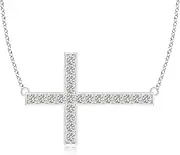 [Angara] Natural Classic Diamond Sideways Cross Pendant Necklace in Sterling Silver/14ct Solid Gold for Women | April Birthstone Jewellery for Her