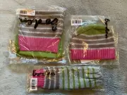 BODEN Fun KNIT SCARF Hat And Gloves Wool Angora Blend PINK And Green Striped
