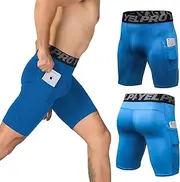 [SPVISE] Compression Shorts Men 3 Pack, Dry Fit Compression Underwear Spandex Running Shorts Mens Workout Athletic Short Pocket, 1 Pack # Blue, Large