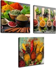 3 Piece Set Spice and Spoon Wall Art Painting Kitchen Pictures Wall Decor Herbs