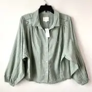 American Eagle Balloon Sleeve Peasant Blouse Green L