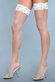 BeWicked Amber Lace Top Fishnet Thigh Highs White