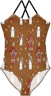[RPLIFE] Swimming Suit Toddler Girl, Summer Beach Apparel 3-10 Y, Cute Snowman Gingerbread Cookies Brown
