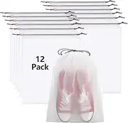 [Slyoyos] 12pcs Transparent Shoe Bags for Travel with Rope,Portable Clear Travel Shoe Bags for Men and Women,Large Waterproof Dustproof Drawstring Shoe Storage Bag,Travel Essentials(11.8in X 15.7in)