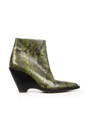 Green Leather Snake-Effect Boots