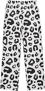 [ZZXXB] Black and White Leopard Print Boys Long Pants Soft Trousers Elastic Waist Kids Lounge Bottoms with Pockets S-XL