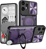 [Jarttarn] Case for Nothing CMF Phone 2 Pro, Anti-Drop Shockproof Armor Case with Slide Camera Cover and Magnetic Ring Stand Holder, 2-in-1 Hybrid PC+TPU Durable Cover (Purple)