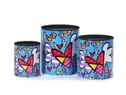 ROMERO BRITTO NESTED METAL JARS CANISTERS 3 PIECE SET: FLYING HEARTS * NEW *
