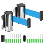 2 Pcs 9.84 ft Fixed Wall Mount Retractable Belt Barrier Silver/Light Blue