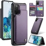 ELEPIK for Galaxy S20 Case with Card Holder, Kickstand [4 Card/Cash Holder] [for Women & Men] [Durable PU Leather] Magnetic Wallet Phone Cover for Samsung Galaxy S20, Fashion Purple