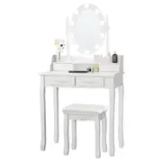 Costway Dressing Table Vanity Stool Set Makeup Table Dresser Jewellery Cabinet Mirror 4 Drawers Xmas Gift White