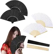 [PceGan] Hand Fans, Fans, 4 Pieces Chinese Fabric Fences, Foldable Fan for Cooling in Summer, Fan Festival, Paper Fans for Party Favours, Wedding, Dance Performances and Home Decoration
