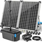 Antfraer 70W Solar Pond Filter with Water Pump, Solar Fountain Pump with Pond Filter with Water Shortage Protection, 17FT +10FT Cord For Fish Pond Garden Waterfall DIY Water Features