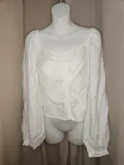 Blouse A New Day White Peasant Shirt Long Sleeve Womens Rayon Large RN#17730 New
