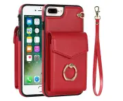 for iPhone 7Plus/8Plus Leather Wallet Case with Ring Kickstand-Red