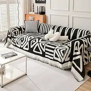 DREAMINGO Boho Sofa Covers for 3 Cushion Couch Chenille Couch Cover for Dogs Geometric Jacquard Sofa Slipcover Living Room Pet Furniture Protector Washable Sectional Couch Covers, 71"x150", Black