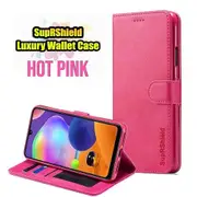 For Samsung Galaxy A31 Case, SupRShield Wallet Leather Flip Magnetic Stand Case Cover (Hot Pink)