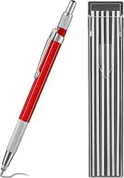JUMXSRLE Carpenter Pencils, Welder Pencil With 12 Pieces 2mm Silver Red Refills, Mechanical Pencil for Construction Workers, Metal Work, Welders, Plumbers, Framers, Woodworking Pencil