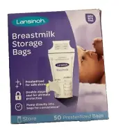 LANSINOH BREASTMILK STORAGE BAGS- 50 PRESTERILIZED BAGS-DOUBLE ZIPPER
