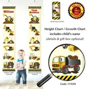 Height Growth Chart with Truck or Diggers Digging Dirt Excavation for Boy