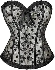 [OFFSUM] Women's Sexy Corset - Summer Fashion Black Polka Dot Waist Bustier Top Lace Embroidery Strapless Adjustable Backless Party Clubwear Vest