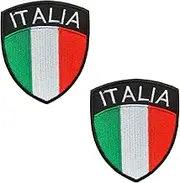2 Pieces Italy Shield Flag Patch Embroidered Applique Iron On Sew On Italian Shield National Emblem Patch for Jackets Jeans Jersey Biker Soccer Clothes Clothing Sewing Art