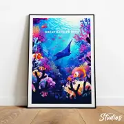 Great Barrier Reef Traditional Travel Print Australia Great Barrier Reef Poster