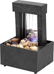 Tabletop Fountain with Light Battery/USB Operated Mini Indoor Water Fountain Feature Zen Meditation Fountain Decor Sound Relaxation Fountain Ornament for Table Office Home Bedroom (A)