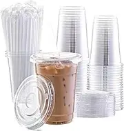100 Pack 16oz Plastic Cups with Lids and Straws -Versatile Water, Juice, and Coffee Cups for Weddings, Thanksgiving, Christmas, and Parties